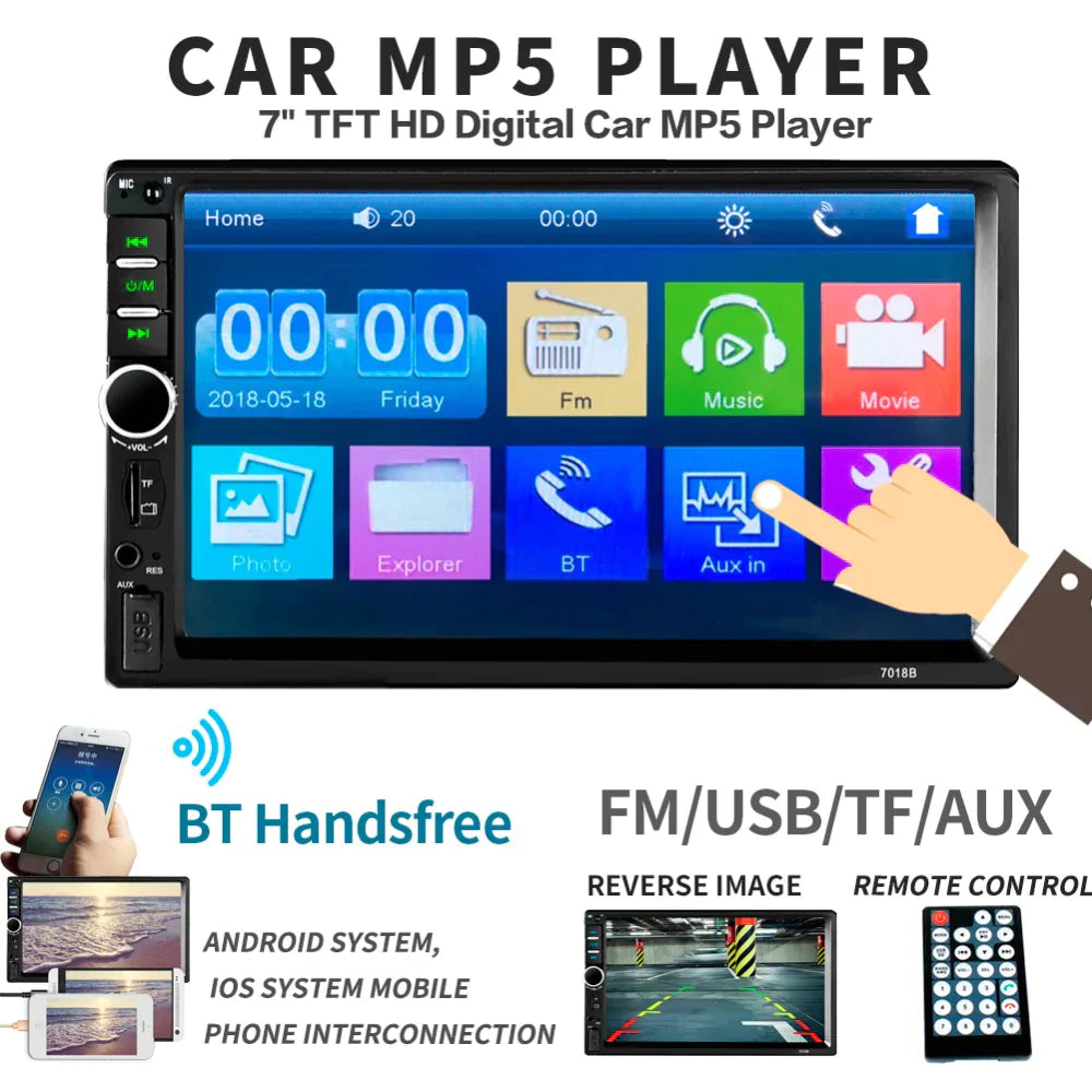 7 INCH DOUBLE HD CAR RADIO SCREEN PLAYER WITH DIGITAL TOUCHSCREEN 7018B - Medaid International