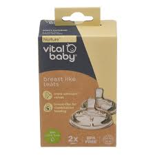 Vital Baby Teats Slow Flow 2 Pack Breast Like Nipples