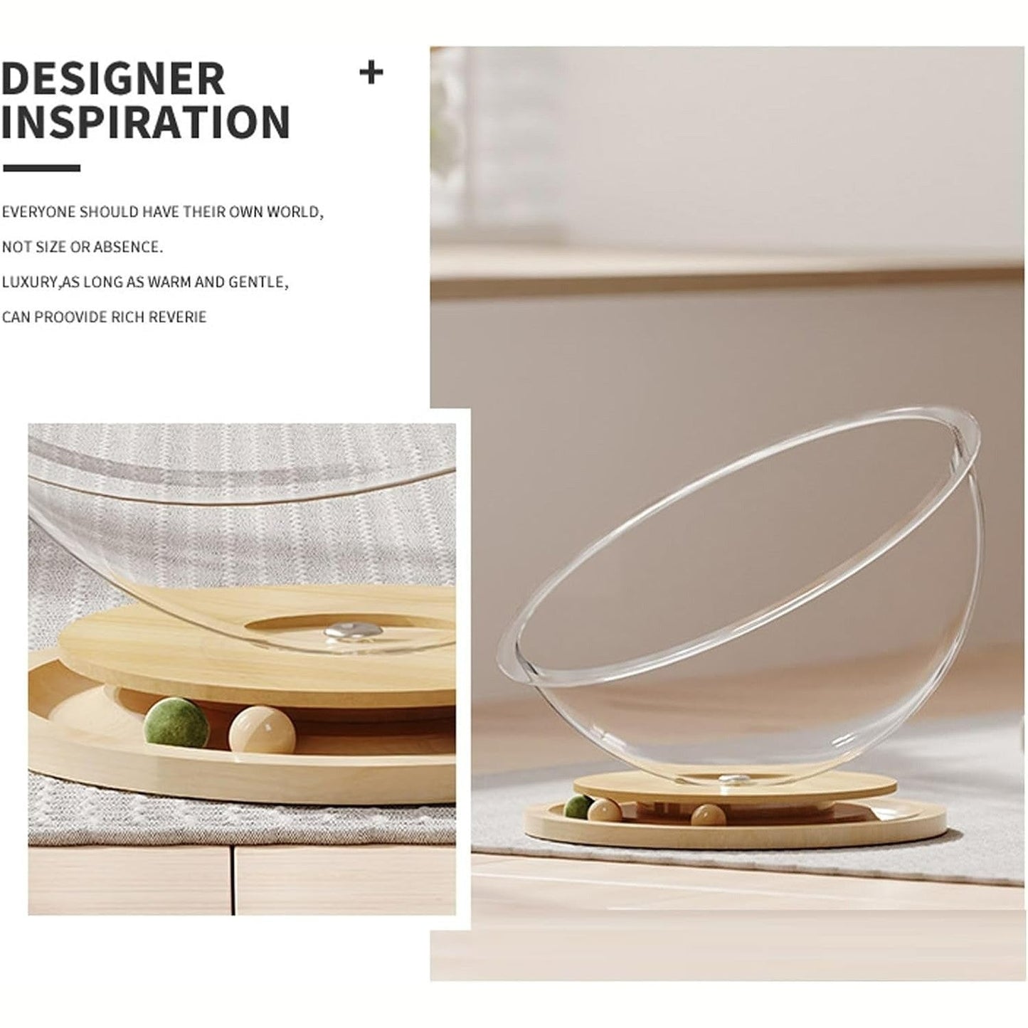 Space Capsule Elevated Cat Bed, Transparent Acrylic Nest with Turntable Toys