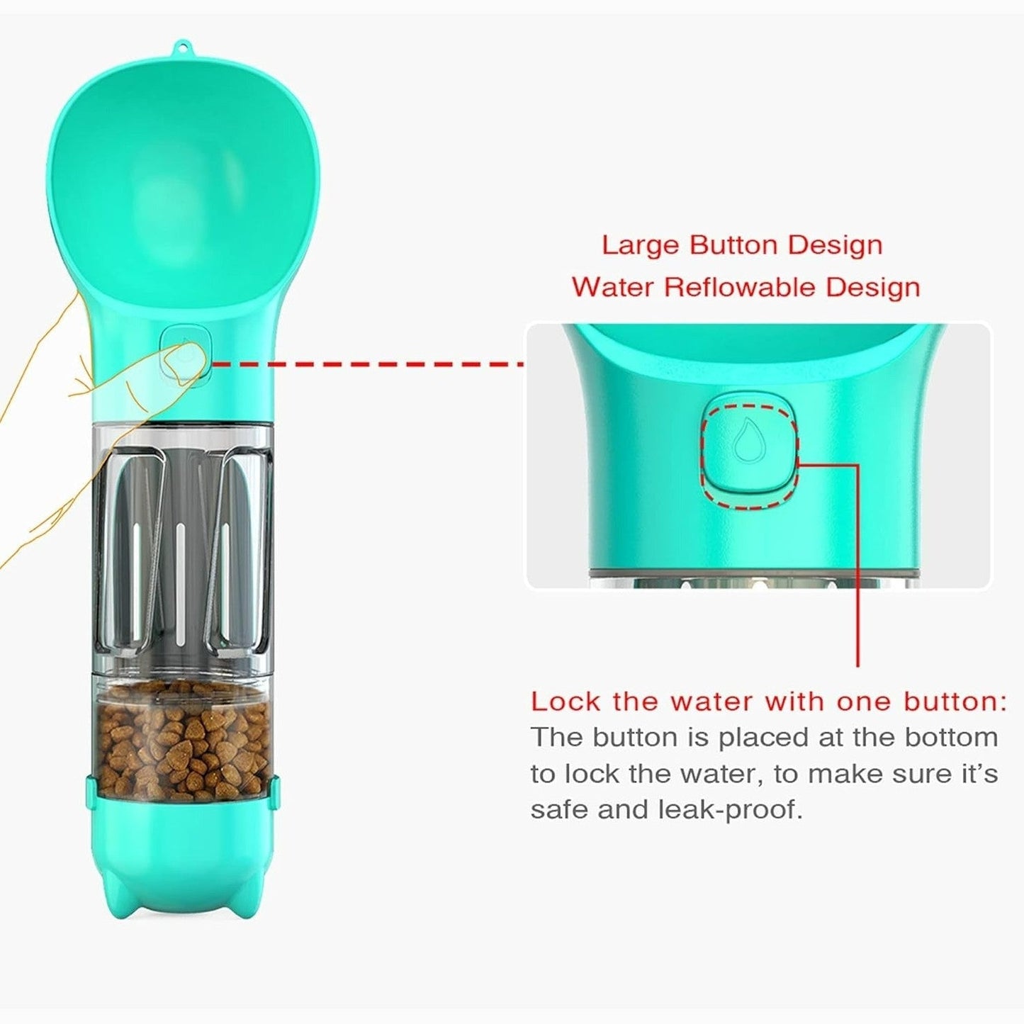 3-in-1 Portable Dog Water Bottle with Food Container & Poop Scoop 500 ML