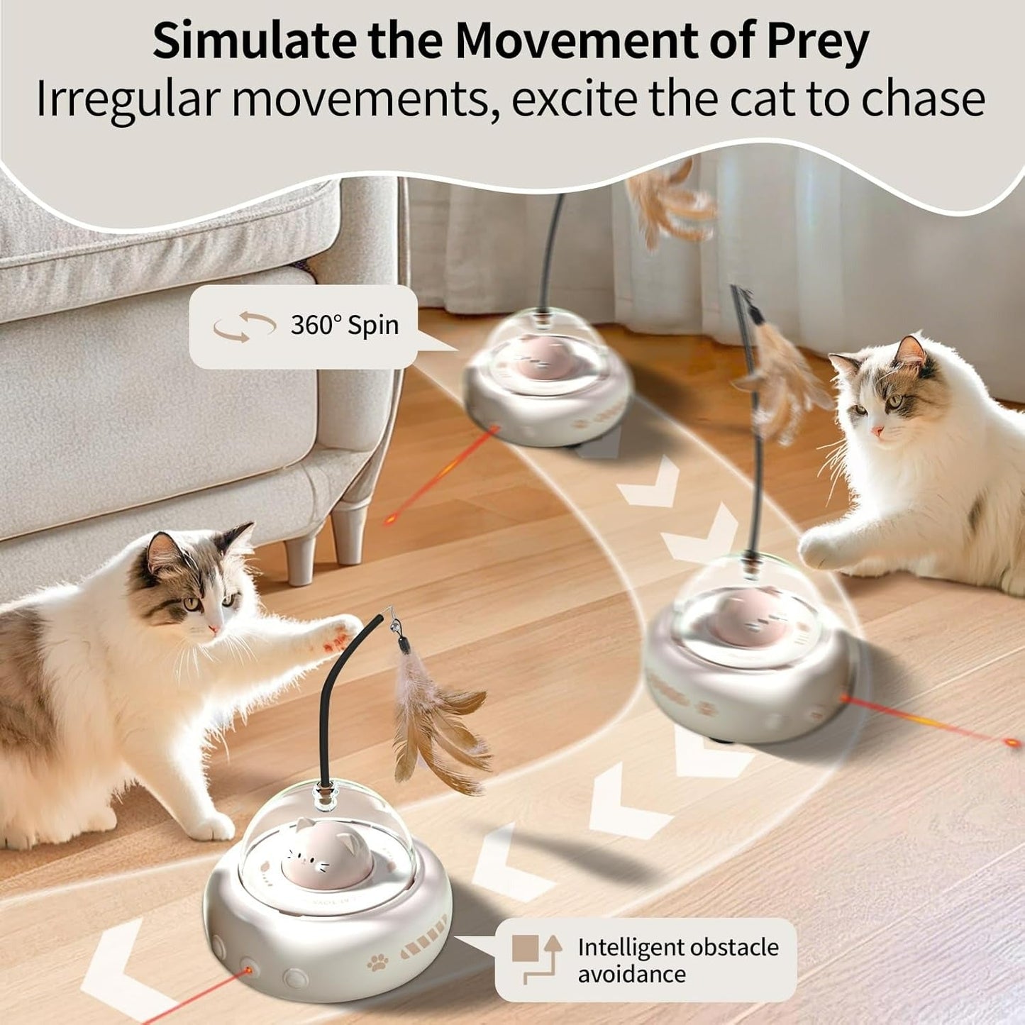 Interactive 2-in-1 Smart Cat Toy – Automatic 360° Laser & Feather Teaser (UFO Design)