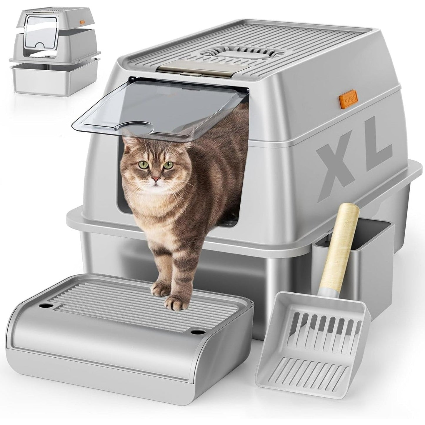 Fully Enclosed Stainless Steel Litter Box CLOSED TOP