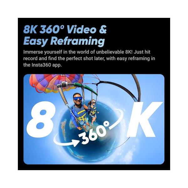 Insta360 X4-8K Waterproof 360 Action Camera, 4K Wide-Angle Video, Invisible Selfie Stick Effect, Removable Lens Guards, 135 Min Battery Life, AI Editing, Stabilization, for Sports, Travel, Outdoor
