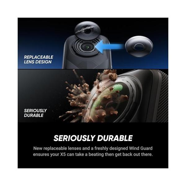 Insta360 X5 - Waterproof 8K 360° Action Camera, Leading Low Light, Invisible Selfie Stick Effect, Rugged and Replaceable Lens, 3-Hour Battery, Built-in Wind Guard, Stabilization, Triple AI Chip Design