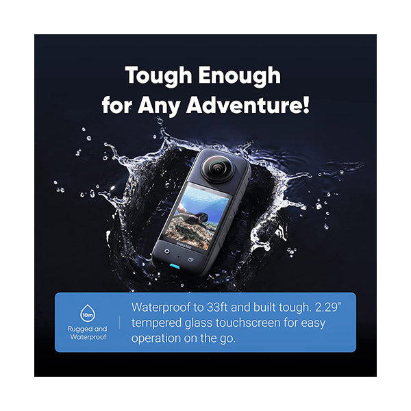 Insta360 X3 - Waterproof 360 Action Camera with 1/2" 48MP Sensors, 5.7K 360 Active HDR Video, 72MP 360 Photo, 4K Single-Lens, 60fps Me Mode, Stabilization, 2.29" Touchscreen, AI Editing, Live Stream