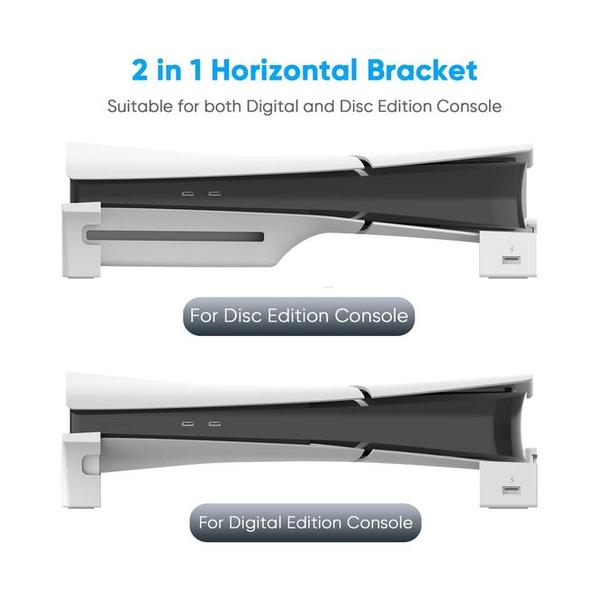 ipega PS5 Slim Horizontal Stand with 4 USB Ports, PlayStation 5 Slim Console Base Bracket with USB 2.0 Extension Data & Charging Port, PG-P5S008