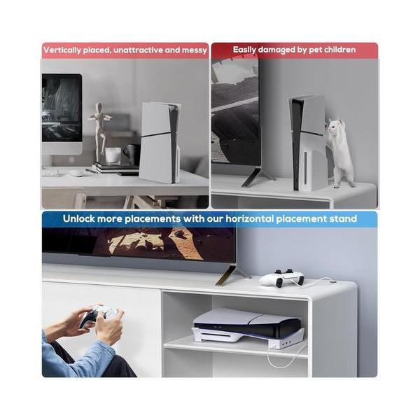 ipega PS5 Slim Horizontal Stand with 4 USB Ports, PlayStation 5 Slim Console Base Bracket with USB 2.0 Extension Data & Charging Port, PG-P5S008
