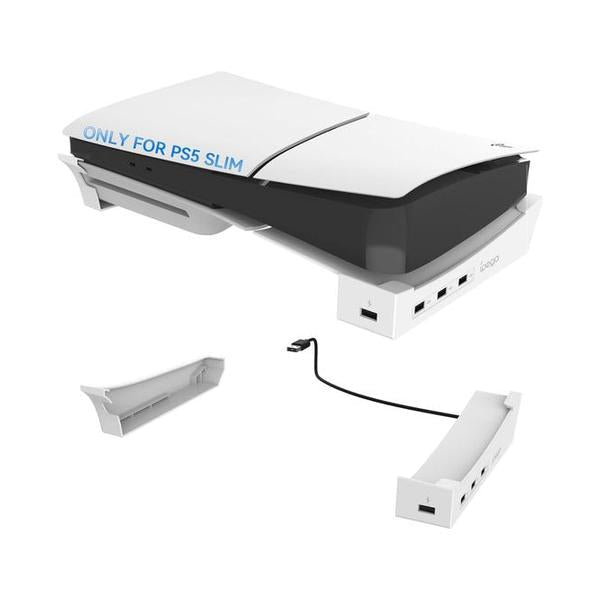 ipega PS5 Slim Horizontal Stand with 4 USB Ports, PlayStation 5 Slim Console Base Bracket with USB 2.0 Extension Data & Charging Port, PG-P5S008