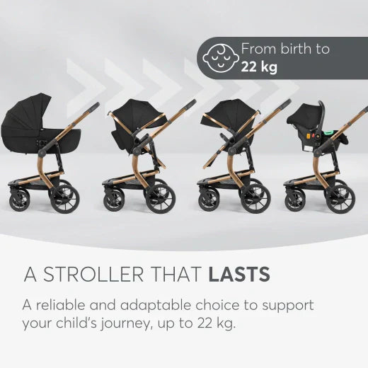 Kikkaboo - Stroller 3in1 Travel System - with plastic carrycot - Irene Black - 2024