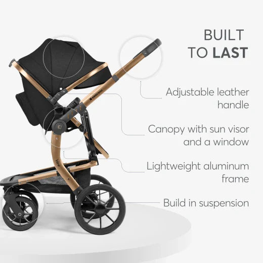 Kikkaboo - Stroller 3in1 Travel System - with plastic carrycot - Irene Black - 2024