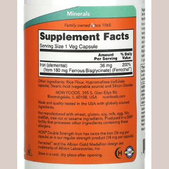 NOW Foods, Iron, Double Strength, 36 mg, 90 Veg Capsules