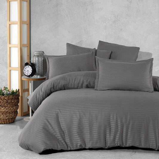 SINNOHOME Stripe PURE COTTON Duvet Cover Set  GREY