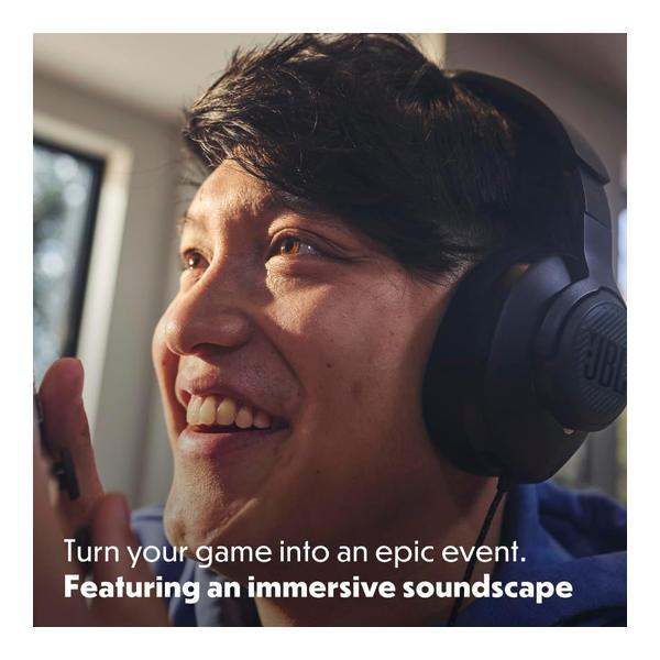 JBL Quantum 100M2 - Wired Over-Ear Gaming Headset with omnidirectional, Detachable mic with Mute Option and Fabric-Covered Memory Foam Ear Cushions, Compatible with All Platforms