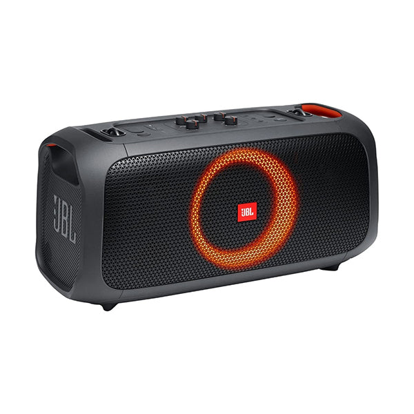 JBL PartyBox On-The-Go a Portable Karaoke Party Speaker with Wireless Microphone, 100W Power Output, IPX4 Splashproof, 6 Playtime Hours, Shoulder Strap, and Wireless 2 Party Speakers Pairing