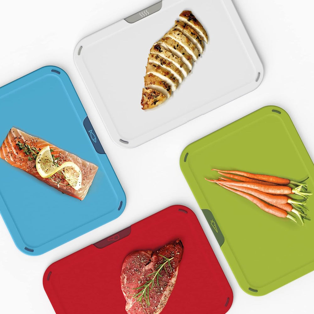 Duo Icon 4-piece colour coded Cutting Board Set with Storage Stand, Multicolour - Medaid International
