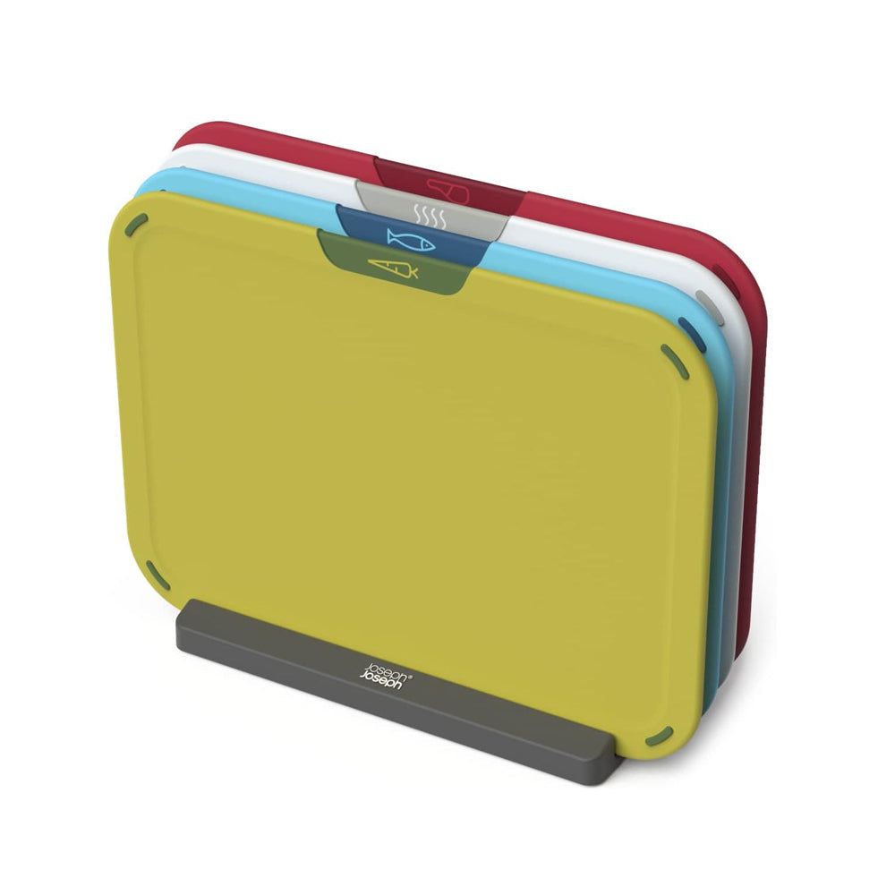 Duo Icon 4-piece colour coded Cutting Board Set with Storage Stand, Multicolour - Medaid International