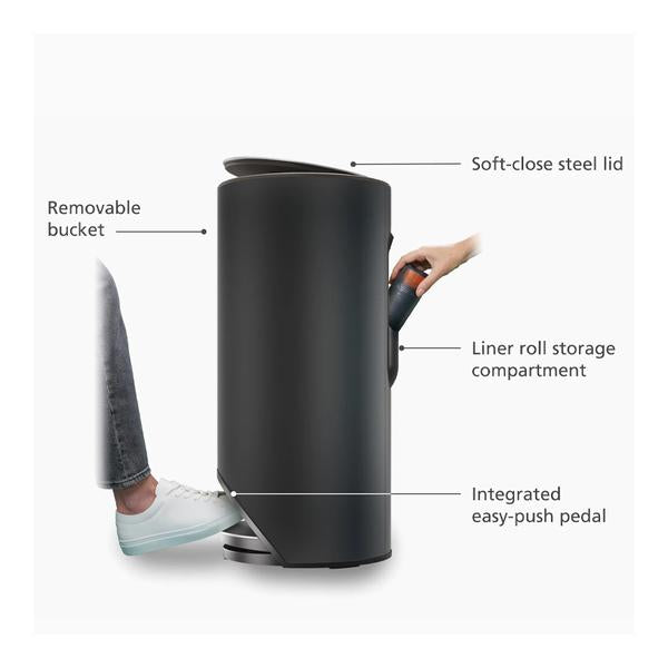 Joseph Joseph, Arc™ 30L Easy-push Matt Black Pedal Bin, 30149