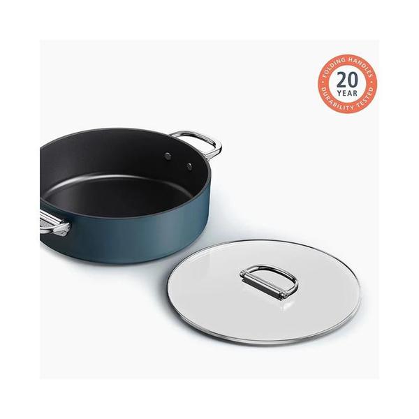 Joseph Joseph, Space Folding Handle Ceramic Non-stick 28cm Blue Shallow Casserole Pan & Lid, 45046