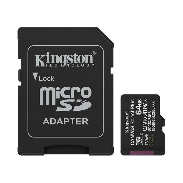 Kingston 64GB microSDXC Canvas Select Plus microSD Memory Card V30 Speed 150MB/s Read A1 Including SD Adapter - SDCS3/64GB, with 5 Years Official Warranty
