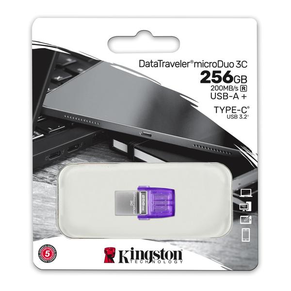 Kingston DataTraveler microDuo 3C USB Flash Drive 256GB USB Gen 3 OTG Type-C to USB Type-A - DTDUO3CG3/256GB, 5 Years Official Warranty