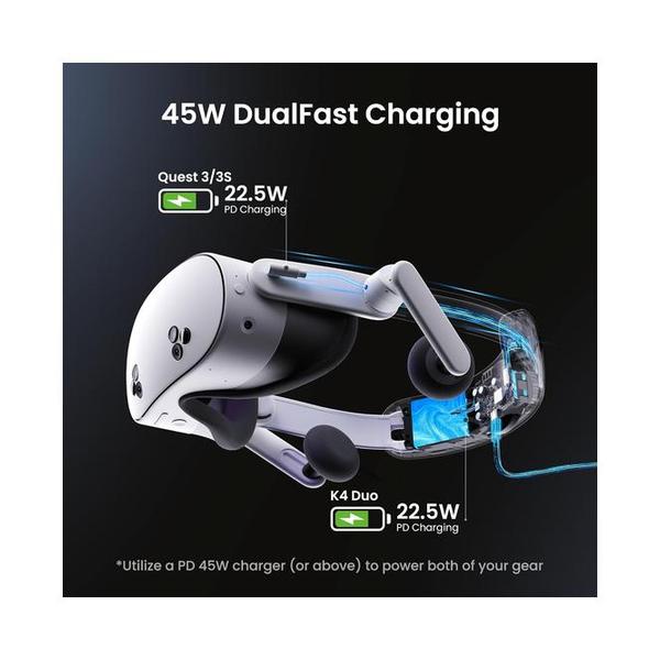 KIWI Design Audio Head Strap with Battery for Meta/Oculus Quest 3/3S, K4 Duo DualFast Charging Headset, VR Accessories with Balanced Design for Enhanced Sound Effects & Playtime