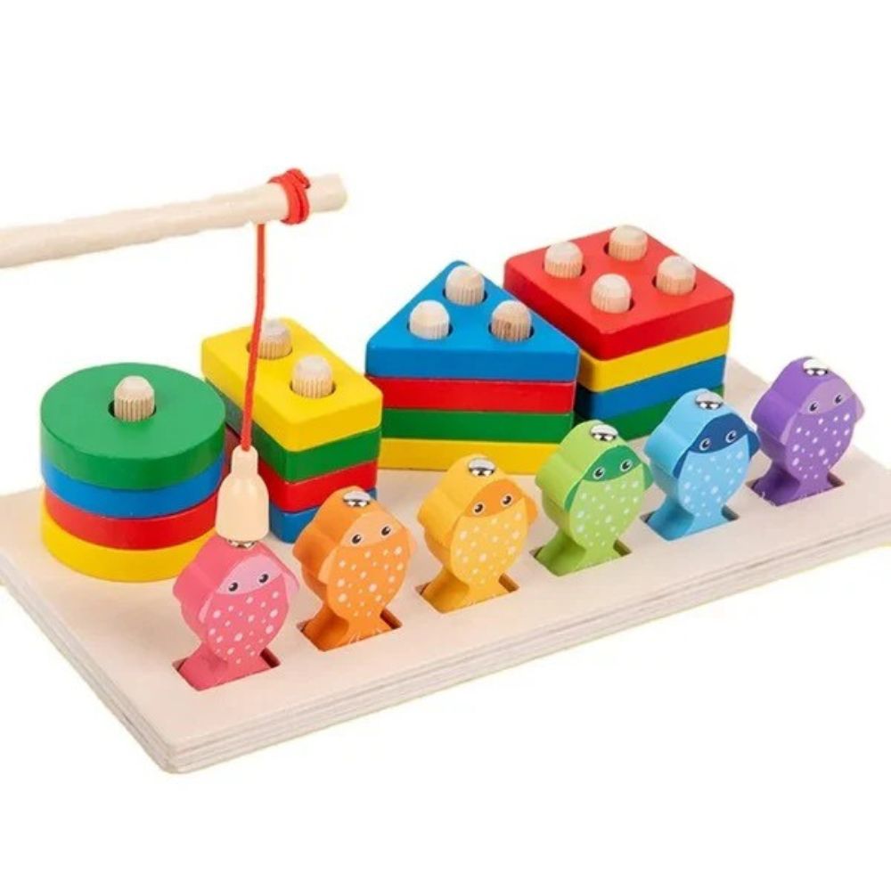 2-in-1 Activity Box  Wooden Shape Sorter & Fishing Game