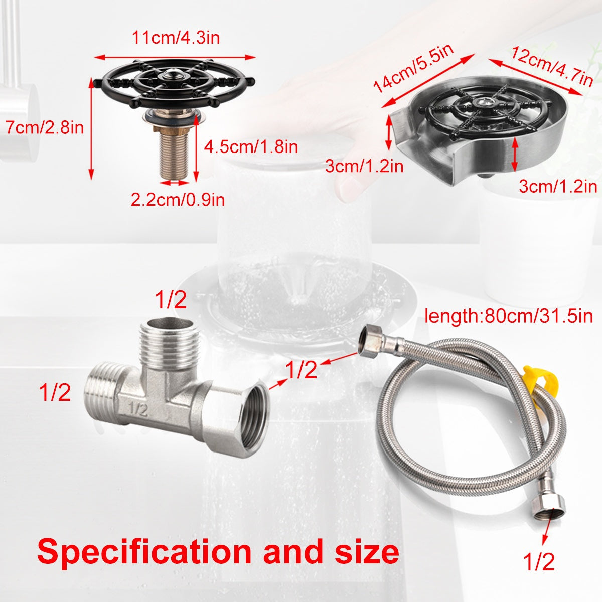 Stainless Steel Cup Washer Bar Glass Rinser High Pressure Faucet Automatic