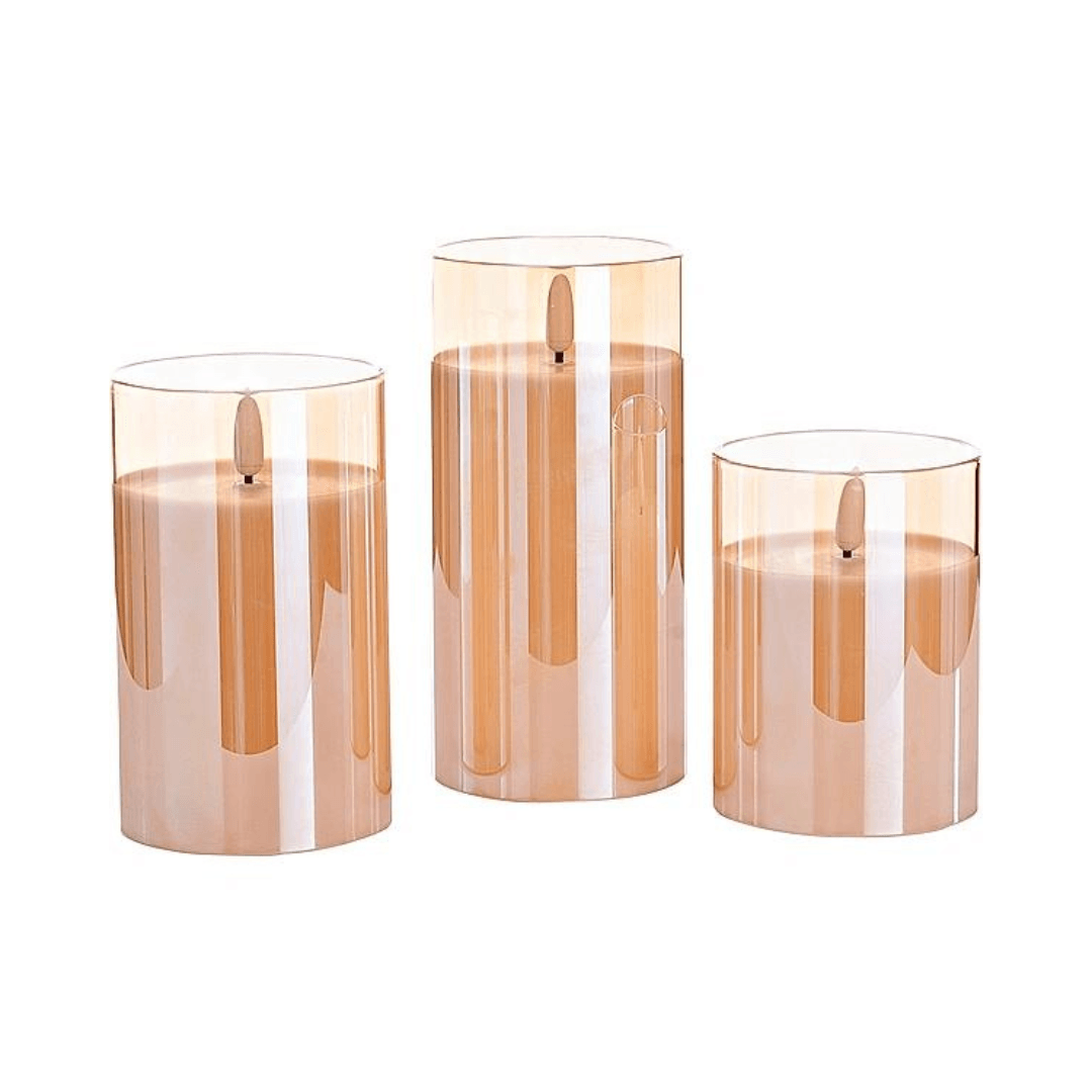LED Candles In Glass, Set Of 3