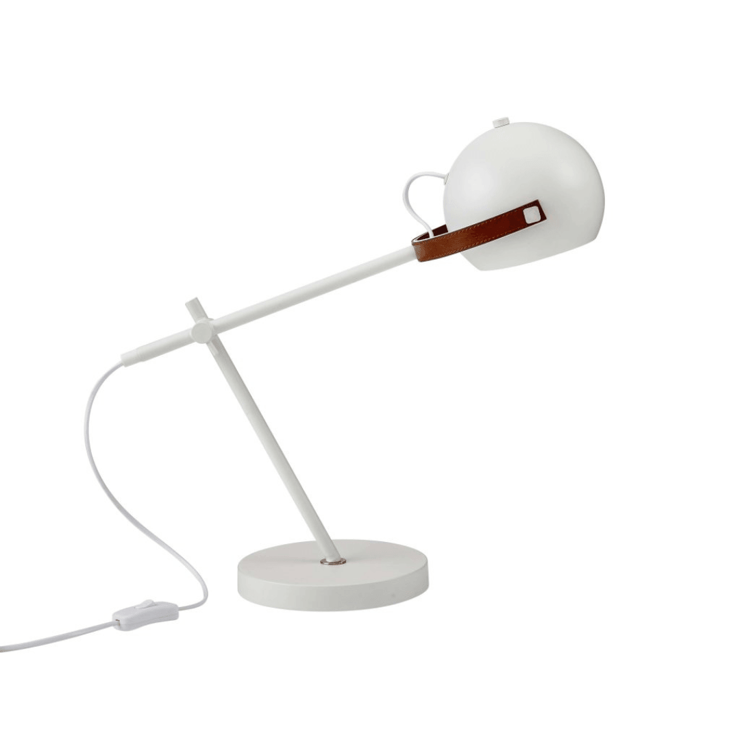 LED Scandi Table Lamp In White With Leather Look Table Lamp