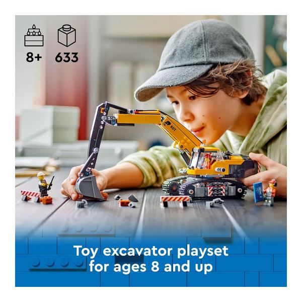LEGO City Yellow Construction Excavator Toy Digger for Boys and Girls Ages 8 and Up, 3 Construction Worker Minifigures Included for Fun Pretend Play, Birthday for Kids, 60420