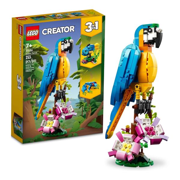 LEGO Creator 3 in 1 Exotic Parrot Building Toy Set, Transforms to 3 Different Animal Figures - from Colorful Parrot, to Swimming Fish, to Cute Frog, Creative Toys for Kids Ages 7 and Up, 31136