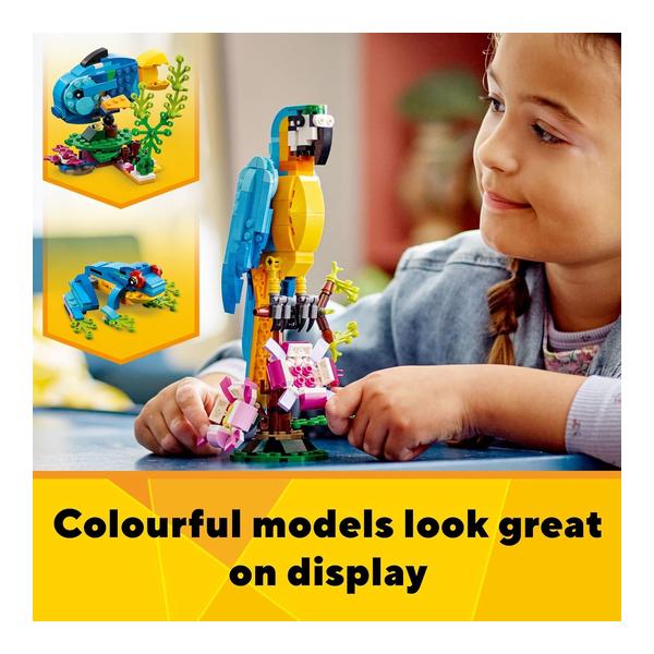 LEGO Creator 3 in 1 Exotic Parrot Building Toy Set, Transforms to 3 Different Animal Figures - from Colorful Parrot, to Swimming Fish, to Cute Frog, Creative Toys for Kids Ages 7 and Up, 31136