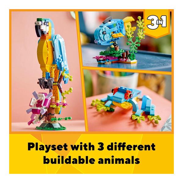 LEGO Creator 3 in 1 Exotic Parrot Building Toy Set, Transforms to 3 Different Animal Figures - from Colorful Parrot, to Swimming Fish, to Cute Frog, Creative Toys for Kids Ages 7 and Up, 31136