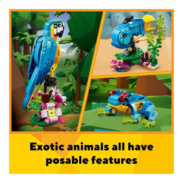 LEGO Creator 3 in 1 Exotic Parrot Building Toy Set, Transforms to 3 Different Animal Figures - from Colorful Parrot, to Swimming Fish, to Cute Frog, Creative Toys for Kids Ages 7 and Up, 31136