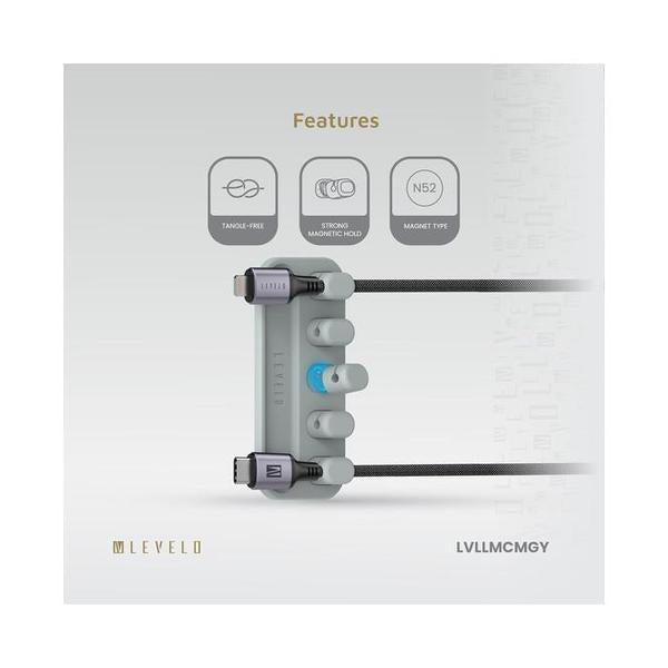 Levelo Livia Detachable Magnetic Cable Management, Tangle-Free, 5 Magnetic Heads, Lightweight, Easy to Install, Within 4mm Diamete Cable Compatibility, 8L x 4W centimeters, 25 Grams