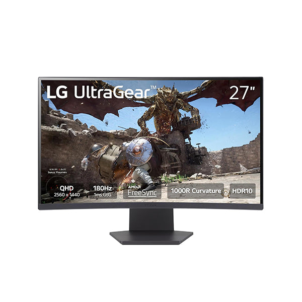 LG 27GS60QC-B Ultragear Curved Gaming Monitor 27-Inch QHD (2560x1440) 180Hz 1ms 1000R AMD FreeSync HDR10 HDMIx2 DisplayPort Borderless Design Black Stabilizer DAS Crosshair FPS Counter