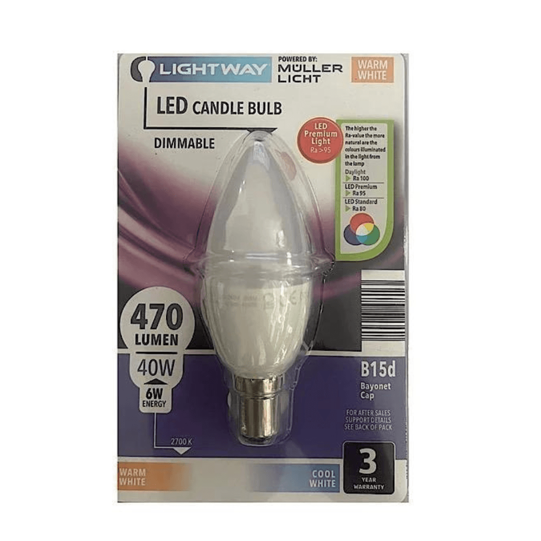 Lightway Super Premium Dimmable LED Candle Bulb 6W=40W
