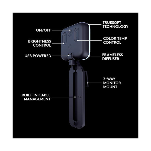 Logitech for Creators Litra Glow Premium LED Streaming Light with TrueSoft, Adjustable Monitor Mount, Brightness & Color Temp Settings, Desktop App Control for PC/Mac - 946-000001