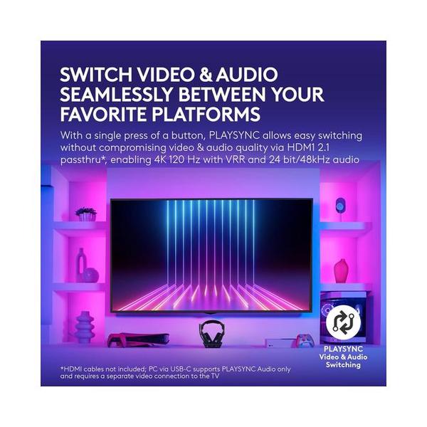 Logitech G Astro A50 X Omni-Platform Wireless Gaming Headset + Base Station for PS5, Xbox, PC: PLAYSYNC Video & Audio Switcher, HDMI 2.1 4K 120Hz VRR, <24 bit/48 kHz, 24hr Battery, 2.4GHz & BT