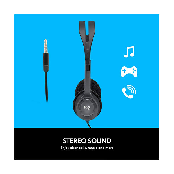 Logitech, H111 Wired Headset, Stereo Headphones with Noise, Cancelling Microphone, 3.5 mm Audio Jack, PC/Mac/Laptop/Smartphone/Tablet - 981-000593