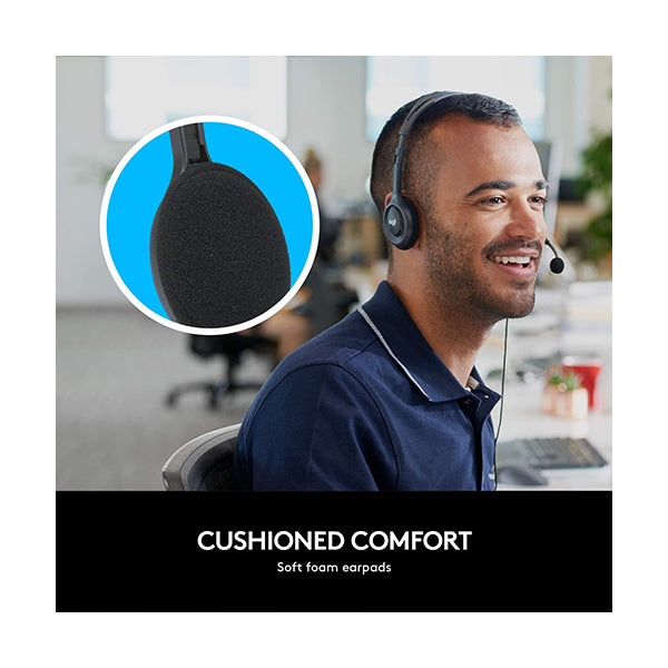Logitech, H111 Wired Headset, Stereo Headphones with Noise, Cancelling Microphone, 3.5 mm Audio Jack, PC/Mac/Laptop/Smartphone/Tablet - 981-000593