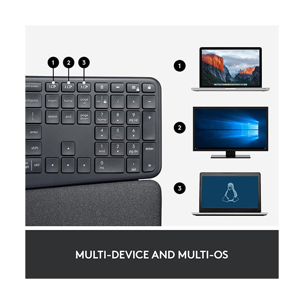 Logitech, ERGO K860 Wireless Ergonomic Qwerty Keyboard, Split Keyboard, Wrist Rest, Natural Typing, Stain-Resistant Fabric, Bluetooth and USB Connectivity, Compatible with Windows/Mac - 920-009166