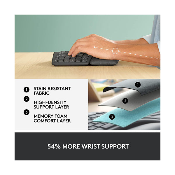 Logitech, ERGO K860 Wireless Ergonomic Qwerty Keyboard, Split Keyboard, Wrist Rest, Natural Typing, Stain-Resistant Fabric, Bluetooth and USB Connectivity, Compatible with Windows/Mac - 920-009166