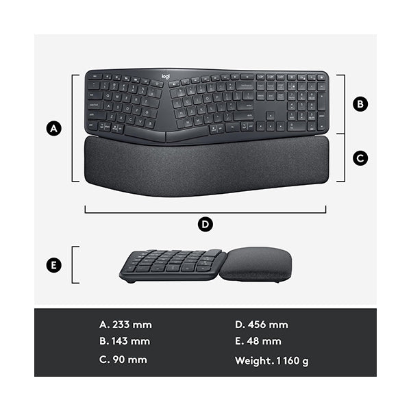 Logitech, ERGO K860 Wireless Ergonomic Qwerty Keyboard, Split Keyboard, Wrist Rest, Natural Typing, Stain-Resistant Fabric, Bluetooth and USB Connectivity, Compatible with Windows/Mac - 920-009166