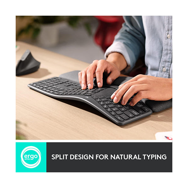 Logitech, ERGO K860 Wireless Ergonomic Qwerty Keyboard, Split Keyboard, Wrist Rest, Natural Typing, Stain-Resistant Fabric, Bluetooth and USB Connectivity, Compatible with Windows/Mac - 920-009166