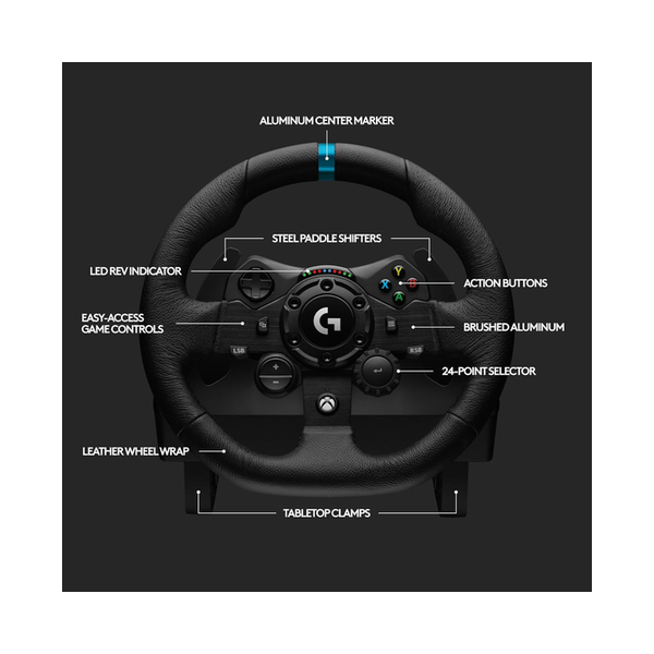 Logitech G923 Racing Wheel and Pedals for Xbox X|S, Xbox One and PC Featuring TRUEFORCE up to 1000 Hz Force Feedback, Responsive Pedal, Dual Clutch Launch Control, and Genuine Leather Wheel Cover