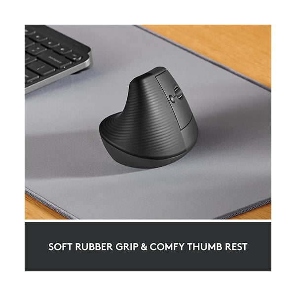 Logitech, Lift Vertical Ergonomic Mouse, Wireless, Bluetooth or Logi Bolt USB receiver, Quiet clicks, 4 buttons, compatible with Windows/macOS/iPad, Laptop, PC - 910-006473