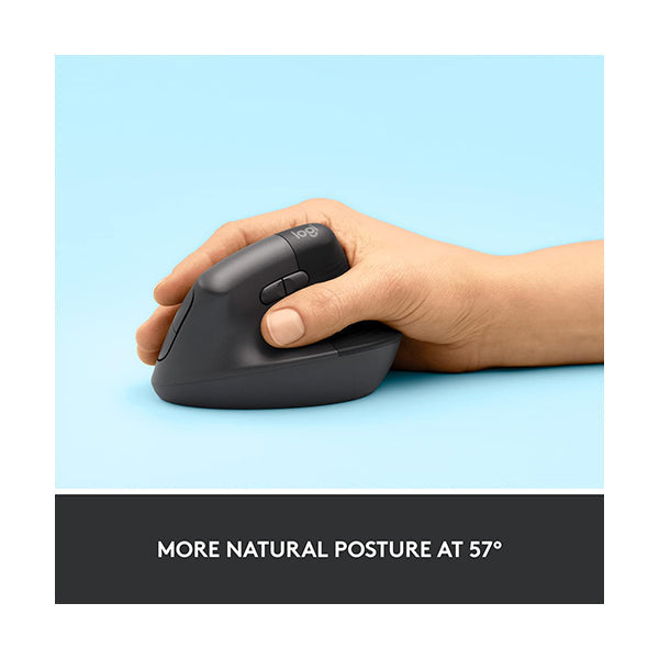 Logitech, Lift Vertical Ergonomic Mouse, Wireless, Bluetooth or Logi Bolt USB receiver, Quiet clicks, 4 buttons, compatible with Windows/macOS/iPad, Laptop, PC - 910-006473
