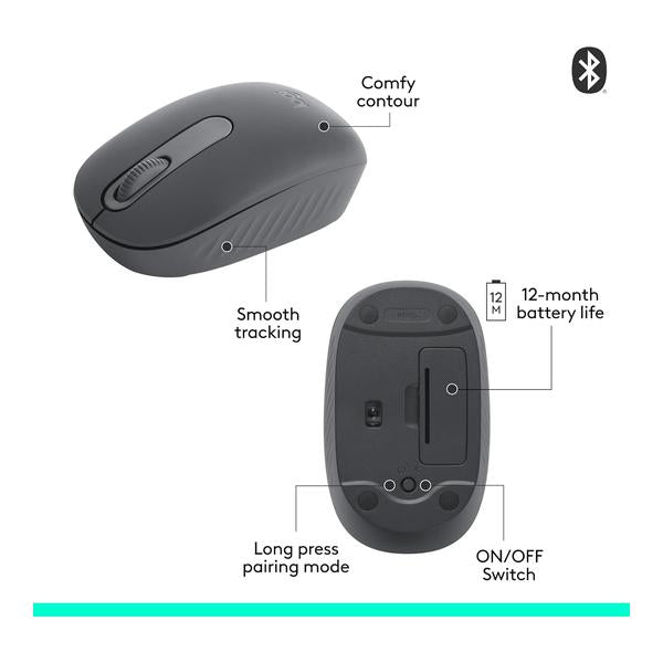Logitech M196 Bluetooth Wireless Mouse, Compact and Portable Mouse for Laptops, Tablets and More, 12-Month Battery, Smooth Tracking, Compatible with PC and Mac, Windows and macOS