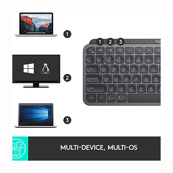 Logitech MX Keys Mini Minimalist Wireless Illuminated Keyboard, Compact, Bluetooth, Backlit, USB-C, Compatible with Apple macOS, iOS, Windows, Linux, Android, Metal Build - 920-010498